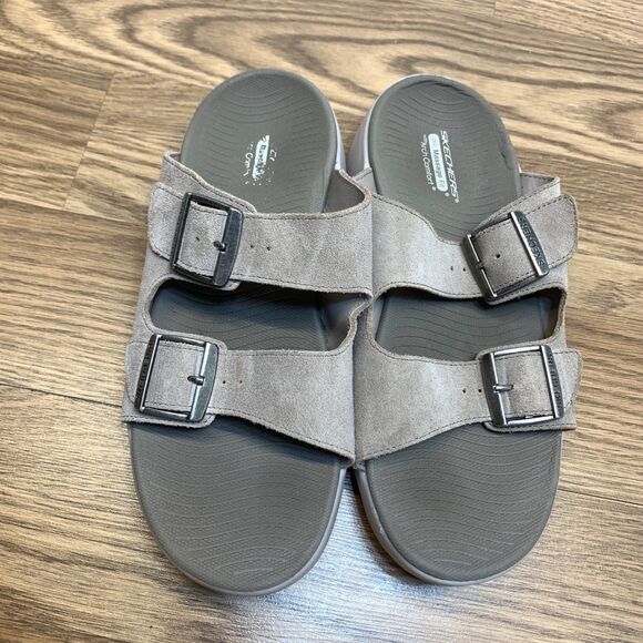 Skechers Women's Go Walk Massage Fit Sweet Talk Slide Sandals Taupe Size: 8 - Picture 6 of 11